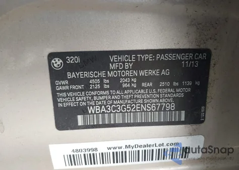 2014 BMW 320I xDrive from USA, damaged, VIN WBA3C3G52ENS67798
